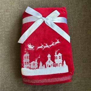 Red Holiday Towel Set with White Design
